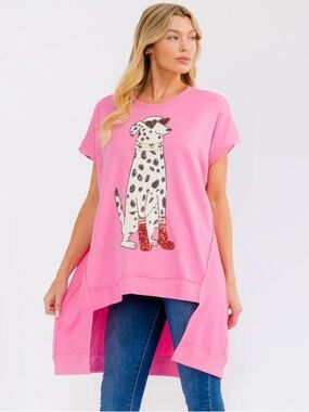 143 • Pink Dalmatian Sequined High Low Tee